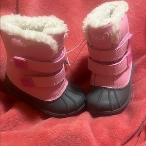 Cat & Jack Pink and Gray Winter Boots waterproof with Faux Fur